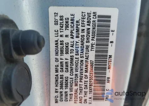 2012 Honda Civic from USA, damaged, VIN 19XFB2F55CE044607